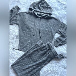 Waffle Knit Gray Hoodie & Jogger Set